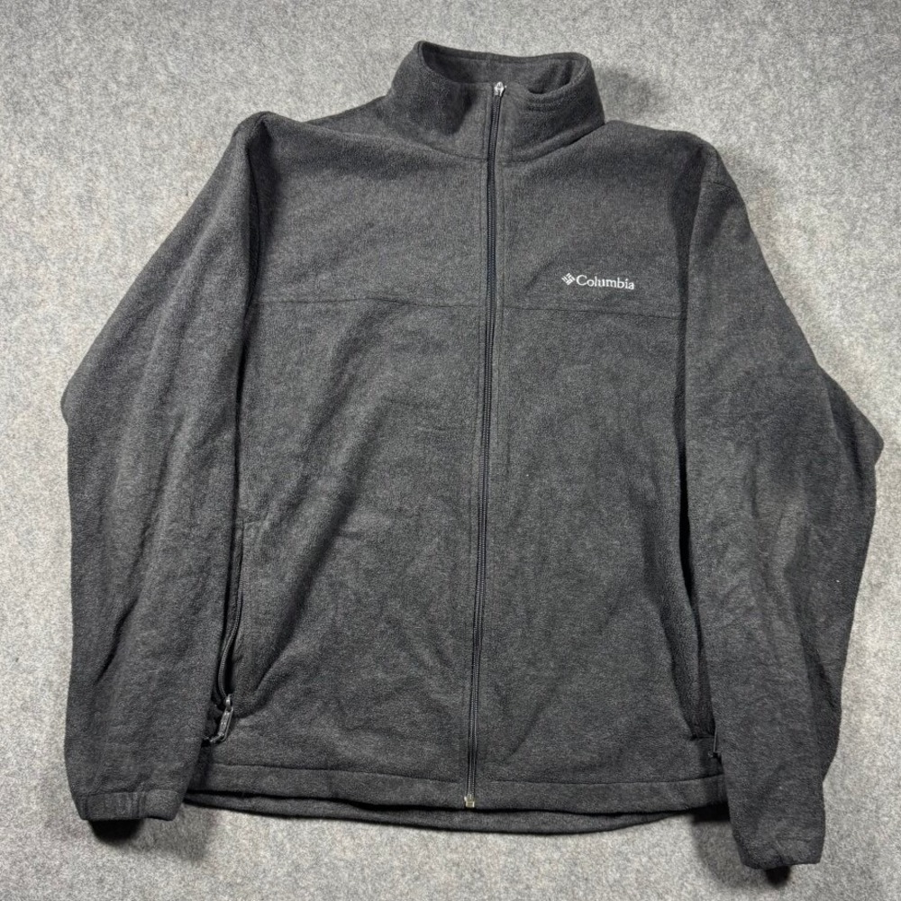 Columbia Mens XL Full Zip Fleece Jacket Charcoal Gray Mock Neck Outdoor Hiking